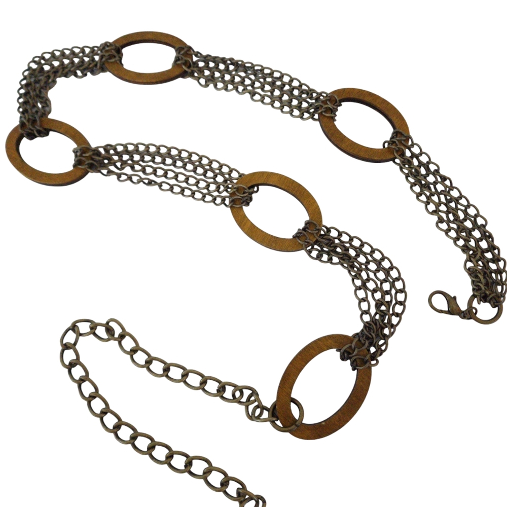Vintage Brown and Antique Gold Multi-Chain Ring Link Belt